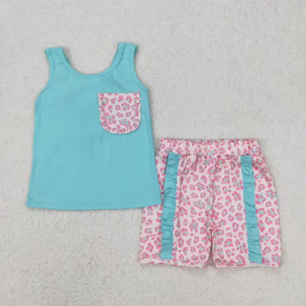 Sleeveless Print Baby Girl Outfit Toddler Girls Clothing Sets Colorful Leopard Kids Two Piece Set
