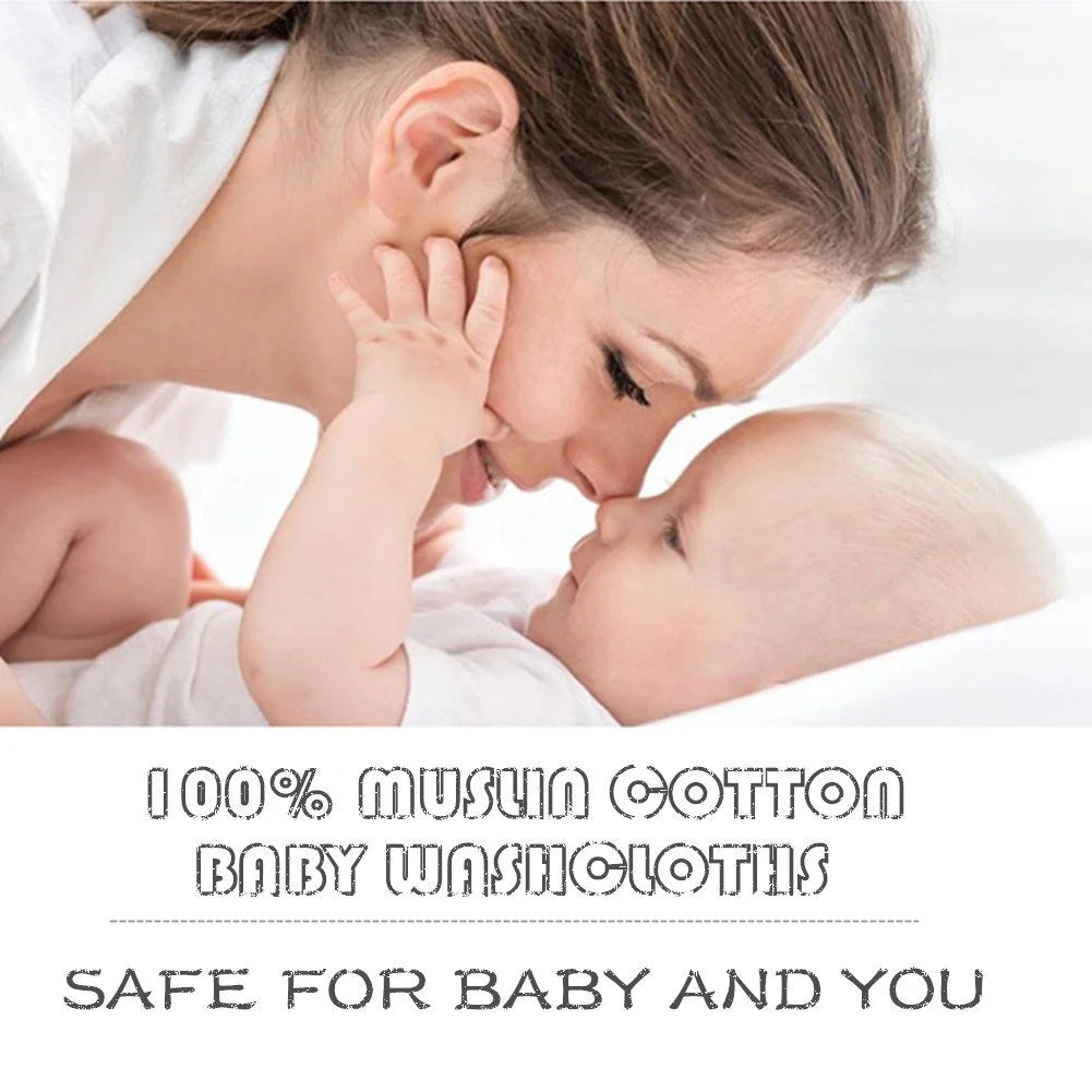 Baby Muslin Washcloths Natural Cotton Baby Wipes Soft Newborn Face Towel Sensitive Skin- Baby Registry 12*12inch Towels 2pcs