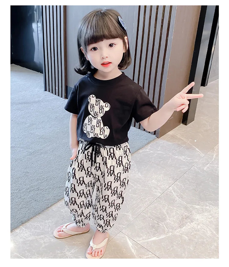 Kids Girls Clothing Sets Mother Kids Clothes Summer Children Clothings Cotton Toddlers Girl Short Sleeve Pants 2pcs Clothes Suit