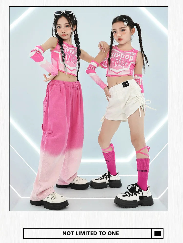 Chidren hip hop clothing girls dance suits jazz dance costumes hip hop girl set plus size girl hip hop pants