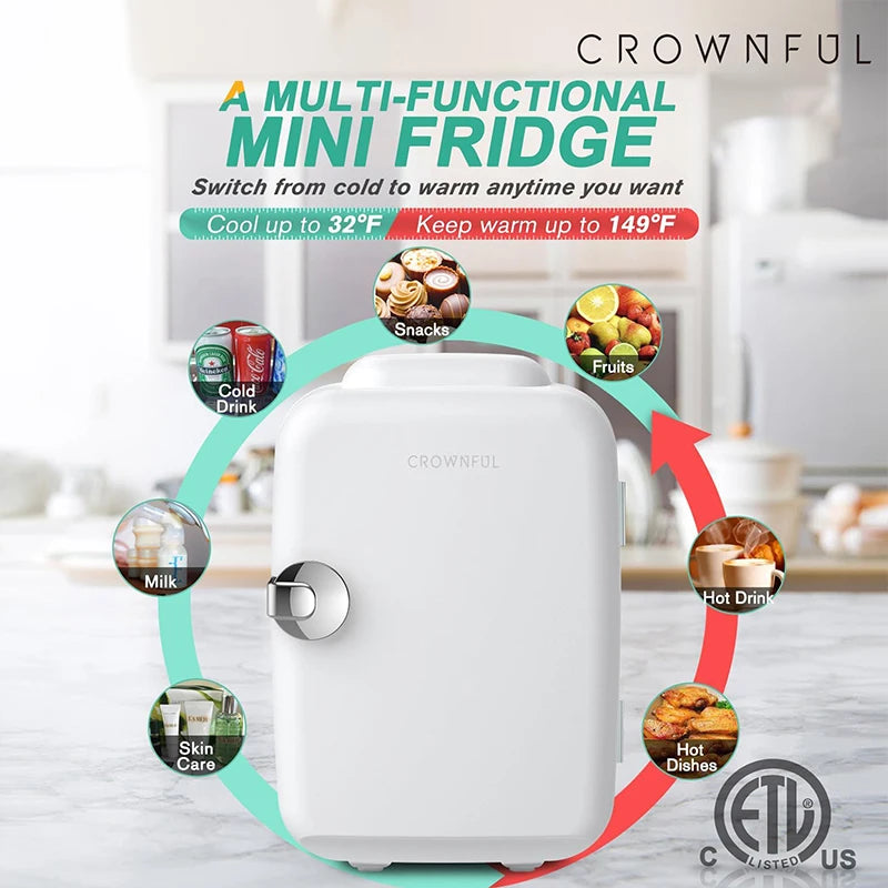 Crownful 4L Mini Multifunction Refrigerator 120V Electric Portable Beauty Cooler Warmer Car Mini Fridge for Home Camping Travel