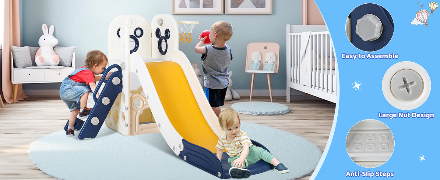 Sturdy Toddler Slide with Basketball Hoop Plastic Kids Slide Climber with Anti-Slip Steps Indoor Outdoor Children Toy Playground
