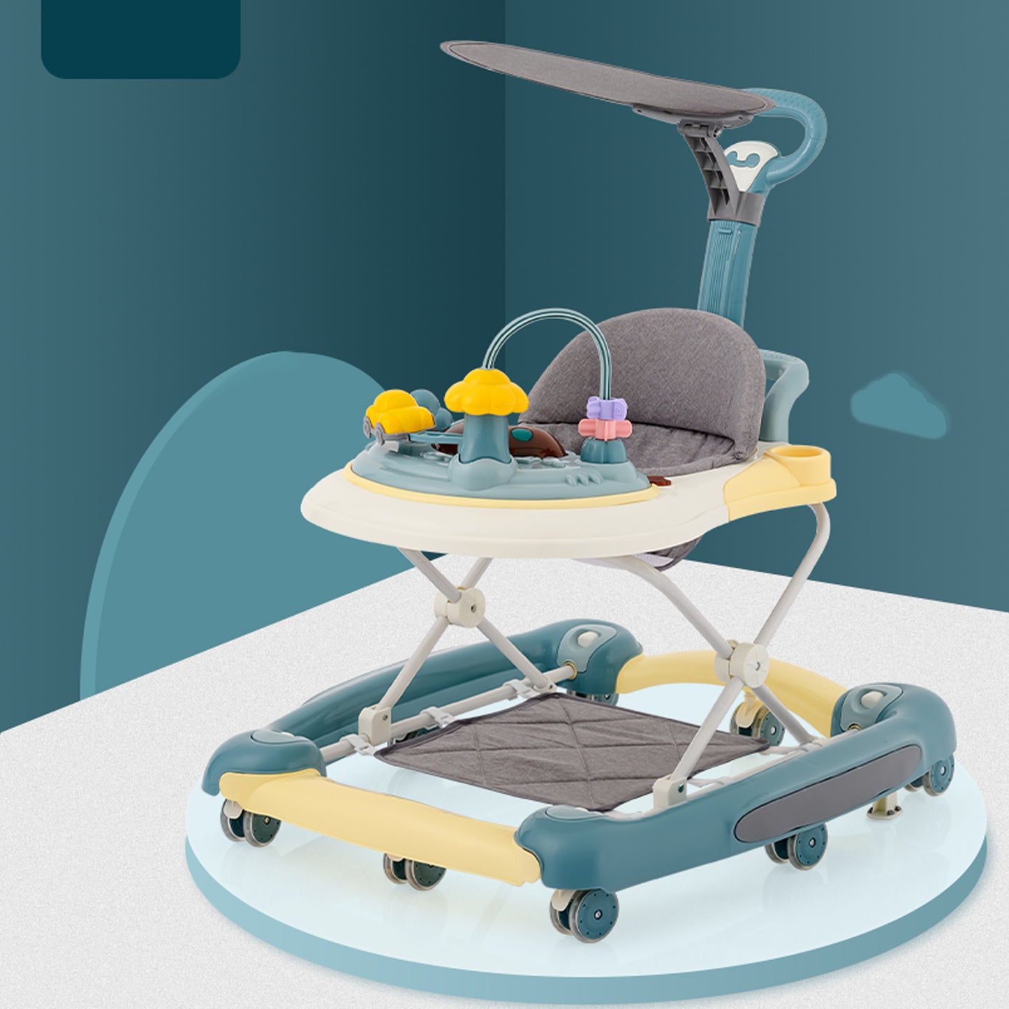 Foldable Baby Walkers With Universal Wheel Multifunction Anti-Roll Anti O-Leg Walker Handcart Learning Start Walker