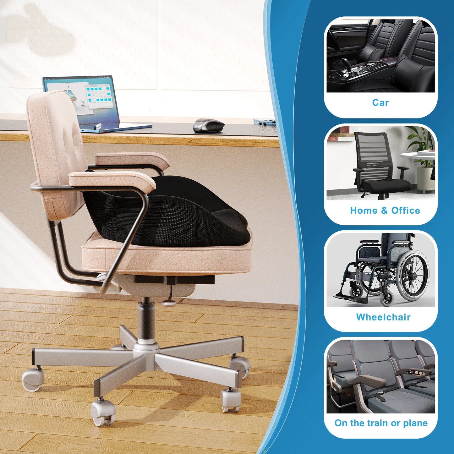 NPET Travel Seat Cushion Memory Foam U-Shaped Pillow for Chair Cushion Pad Car Office Hip Support Massage Orthopedic Pillow