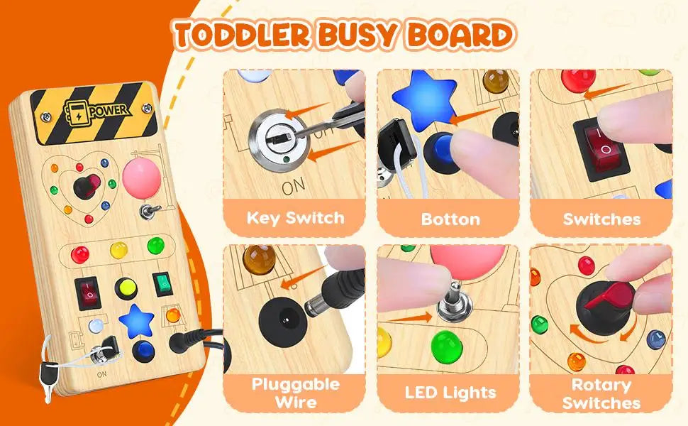 Montessori Busy Board, Wooden Sensory Toy, Immersive Multi-Functional Experience for Boys and Girls