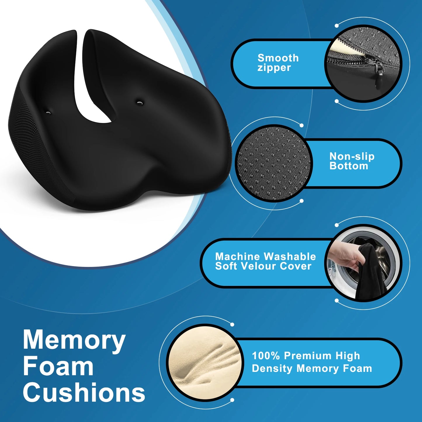 NPET Travel Seat Cushion Memory Foam U-Shaped Pillow for Chair Cushion Pad Car Office Hip Support Massage Orthopedic Pillow
