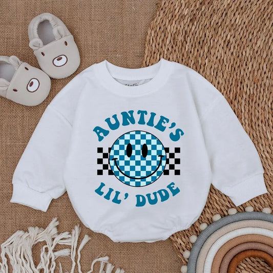 Auntie's Little Dude Baby Bubble Romper, Newborn Baby Gift, Baby Shower Gift, Auntie Baby Shirt, Pregnancy Announcement