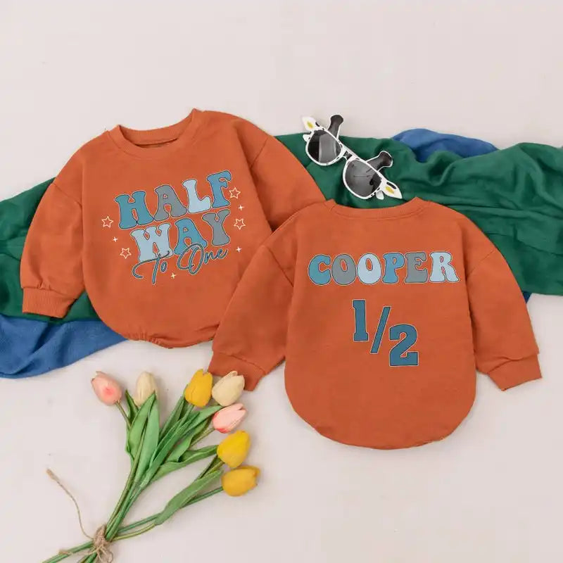 Personalized Half Way To One Romper, Half Birthday Boy Romper, 6 Months Birthday Gift, Birthday Outfit, Newborn For Boys
