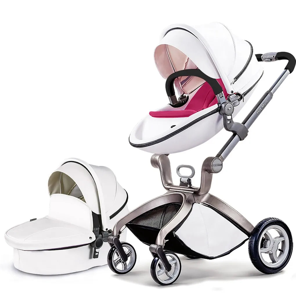 Baby Stroller High Landscape Convertible Infant Stroller Adjustable Canopy & Backrest Storage Basket Foot Cover