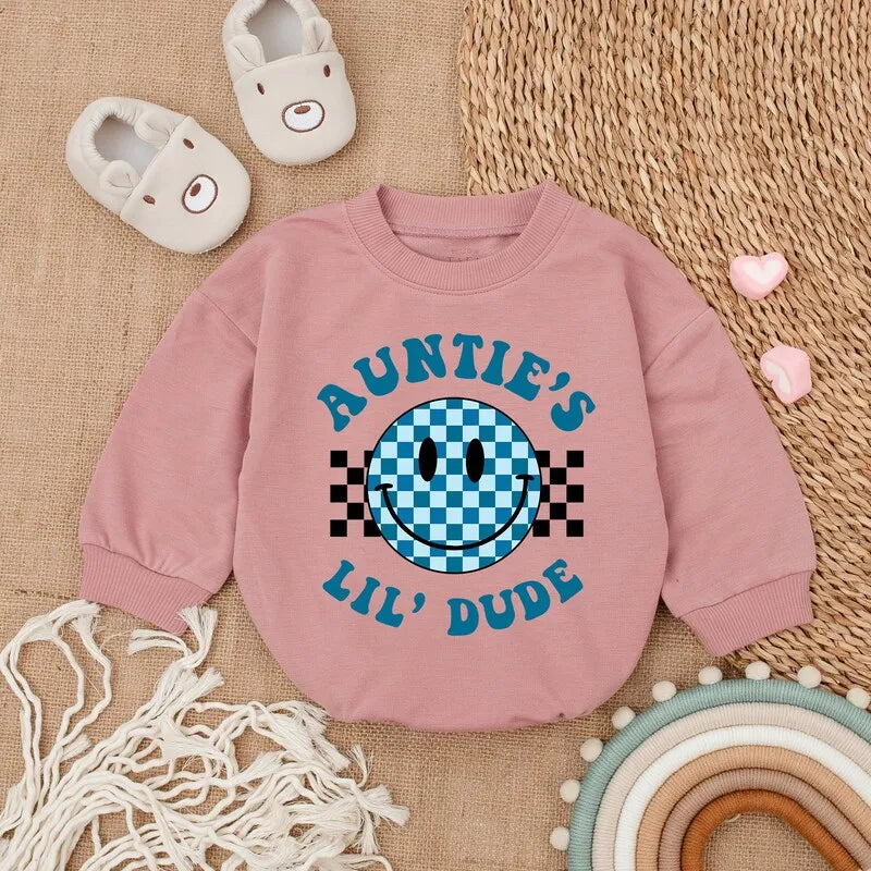 Auntie's Little Dude Baby Bubble Romper, Newborn Baby Gift, Baby Shower Gift, Auntie Baby Shirt, Pregnancy Announcement