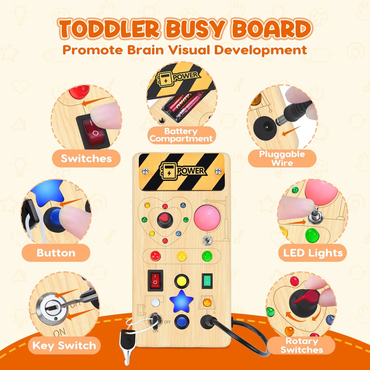 Montessori Busy Board, Wooden Sensory Toy, Immersive Multi-Functional Experience for Boys and Girls