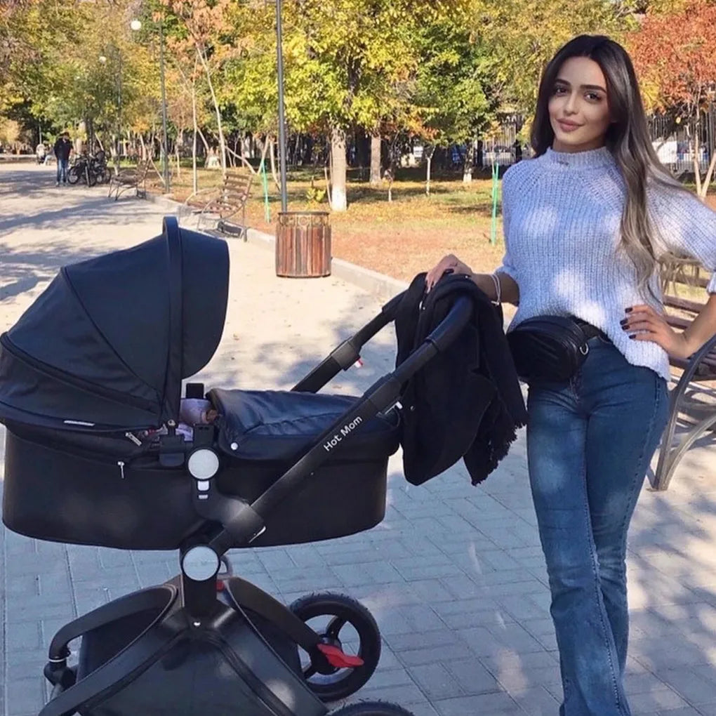Baby Stroller High Landscape Convertible Infant Stroller Adjustable Canopy & Backrest Storage Basket Foot Cover