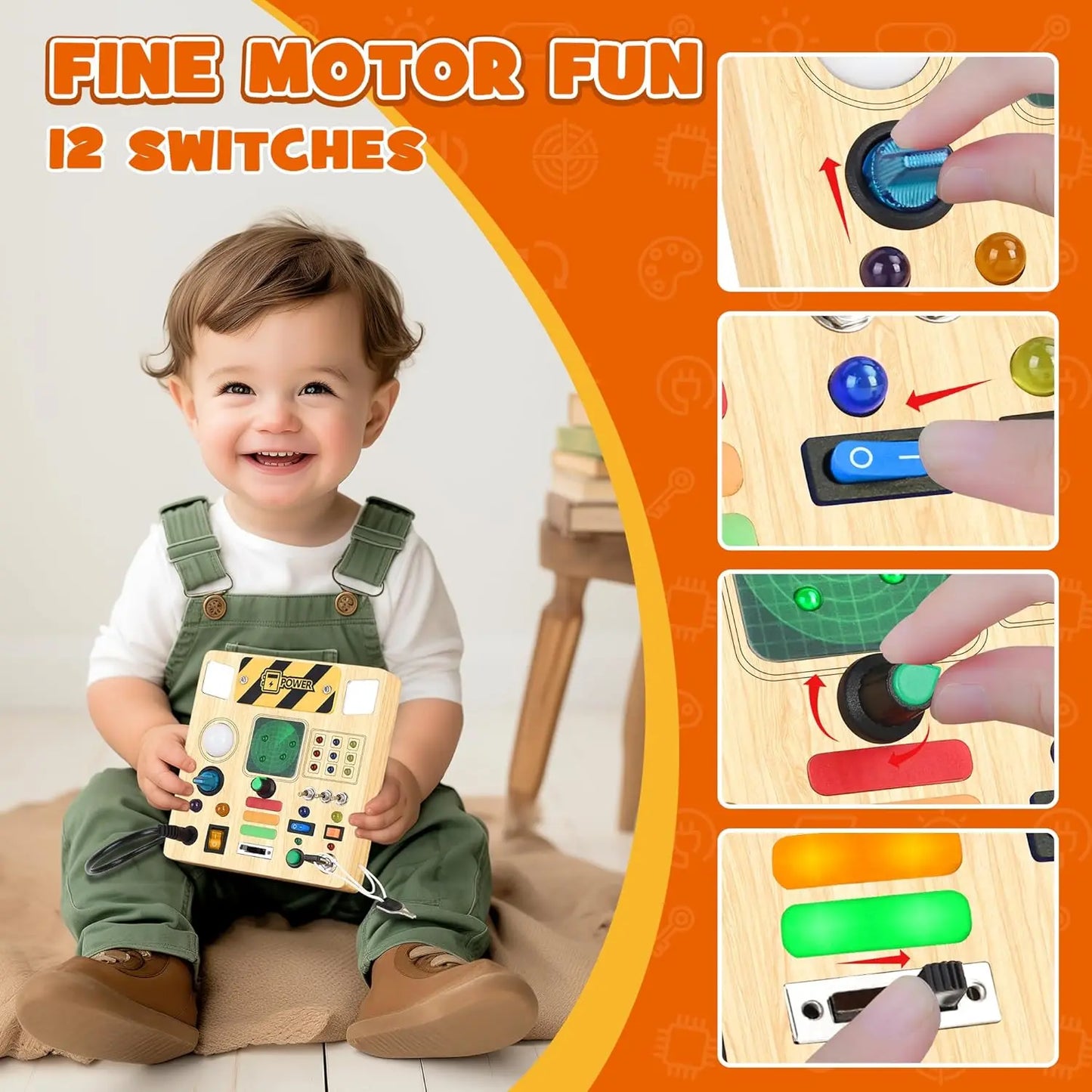 Montessori Busy Board, Wooden Sensory Toy, Immersive Multi-Functional Experience for Boys and Girls