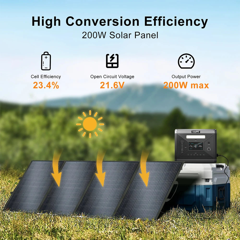 SOLARPLAY 200W Portable Foldable Solar Panel 18V Flexible Solar Panel for Family Camping Trip for Tourism Camping Power Station