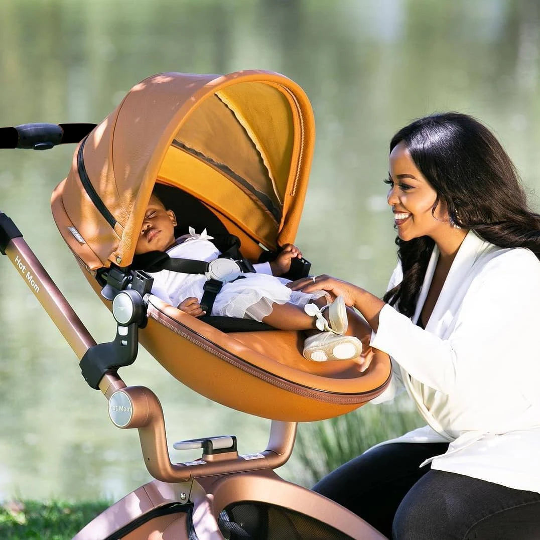 Baby Stroller High Landscape Convertible Infant Stroller Adjustable Canopy & Backrest Storage Basket Foot Cover