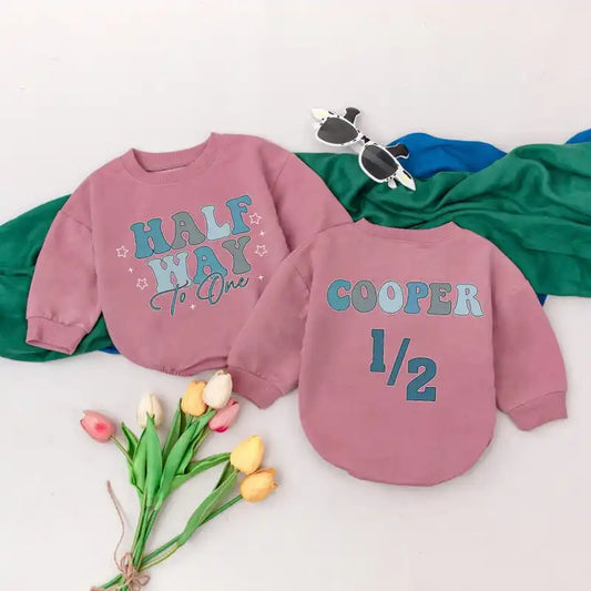 Personalized Half Way To One Romper, Half Birthday Boy Romper, 6 Months Birthday Gift, Birthday Outfit, Newborn For Boys