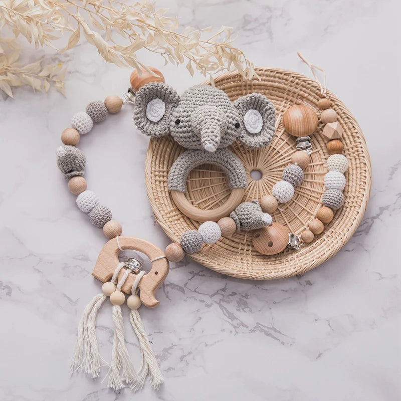 Newborn Bath Toy Set Double Sided Cotton Blanket Crochet Rattle Stroller Toys Animal Teething Bracelet Baby Birth Gift Product