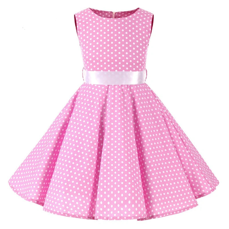 Summer Girls Dress Elegant Vintage Cotton Retro Princess Dress Party Costume Kids Clothes Polka Dot Girl Dress Children Clothing