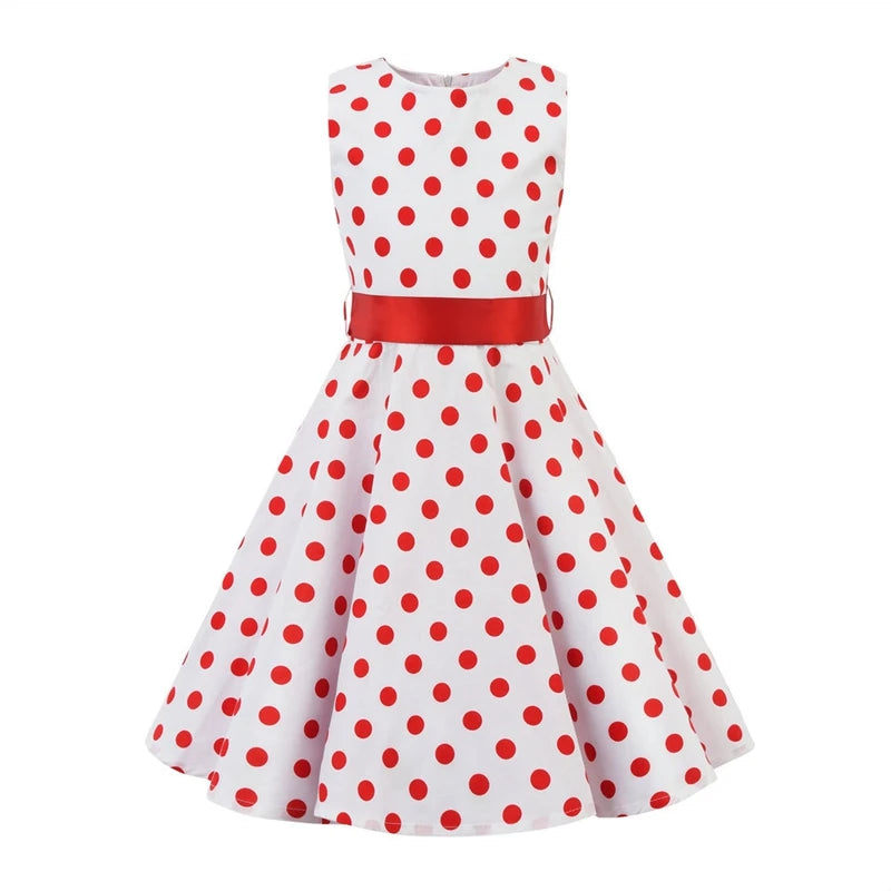 Summer Girls Dress Elegant Vintage Cotton Retro Princess Dress Party Costume Kids Clothes Polka Dot Girl Dress Children Clothing