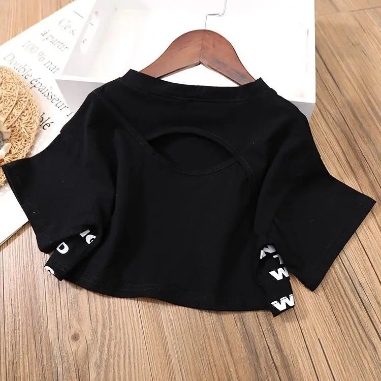 Kids Girls short Clothes Set Summer cotton Crop Tops T-shirt+Denim shorts 2pcs teens Girl Outfits Baby Girls Clothing 4 5 7 10 1