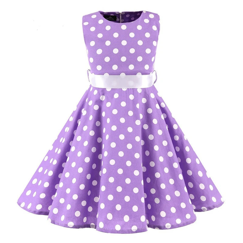 Summer Girls Dress Elegant Vintage Cotton Retro Princess Dress Party Costume Kids Clothes Polka Dot Girl Dress Children Clothing