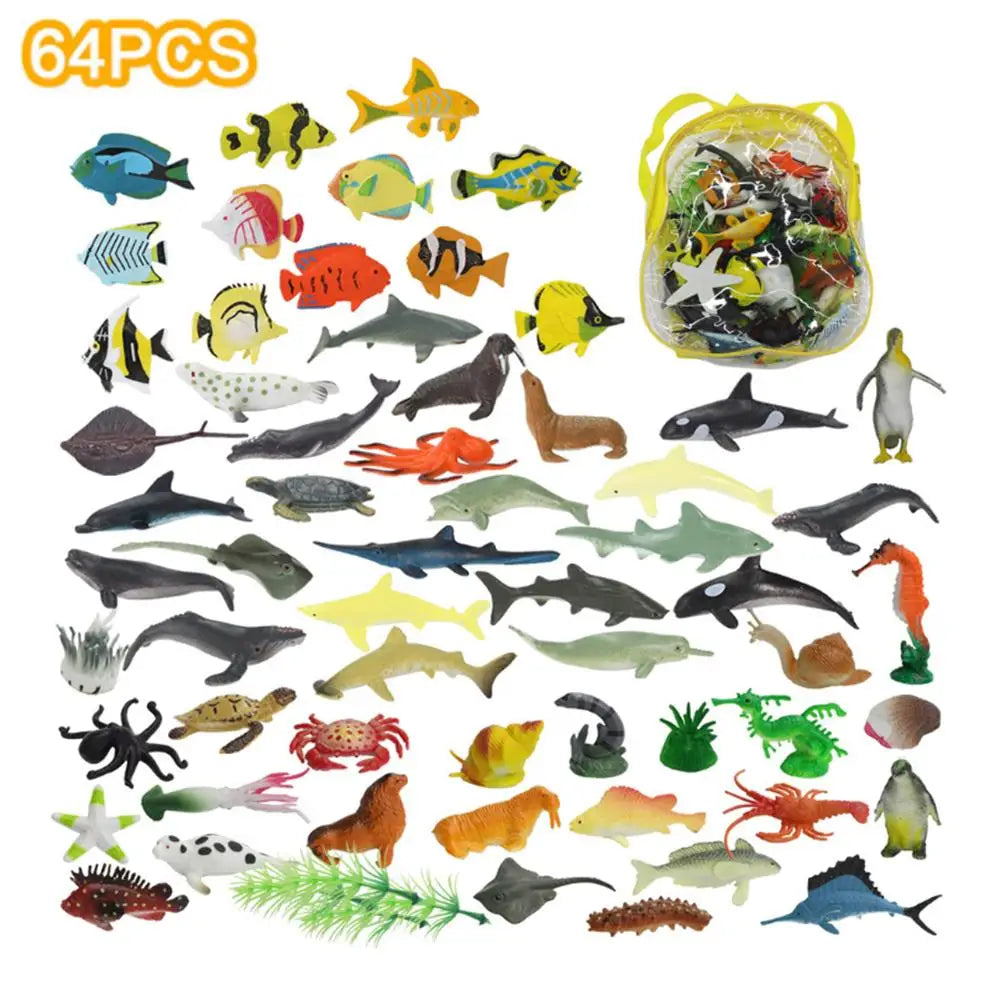 64PCS Simulation Mini Marine Animal Set Classic Model Toy Children's Educational Learning Toys Exquisite Birthday Gift