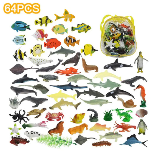 64PCS Simulation Mini Marine Animal Set Classic Model Toy Children's Educational Learning Toys Exquisite Birthday Gift