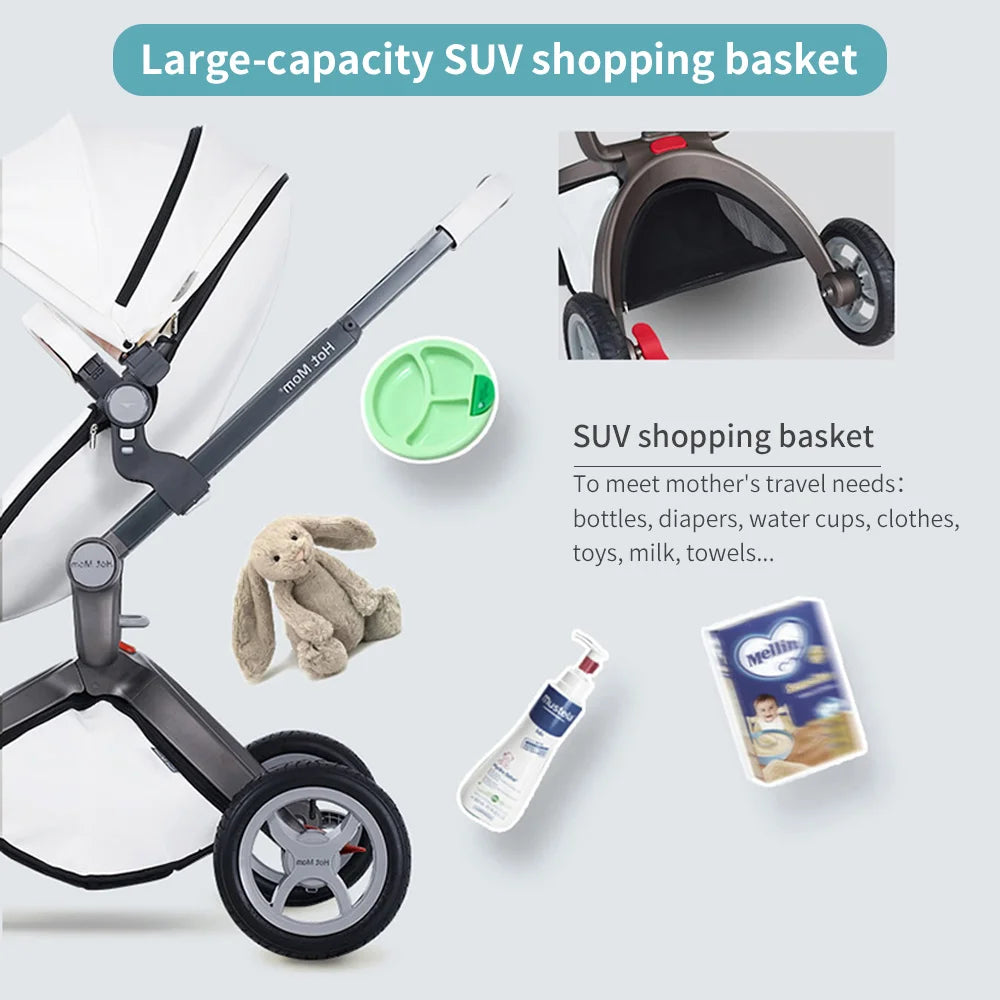 Hot Mom F22 baby stroller 3in1 ,adjustable seat,aluminum frame,solid rubber tires,rain cover,mosquito net,large storage basket