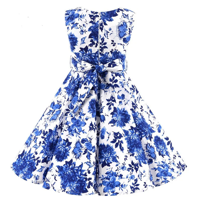 Summer Girls Dress Elegant Vintage Cotton Retro Princess Dress Party Costume Kids Clothes Polka Dot Girl Dress Children Clothing