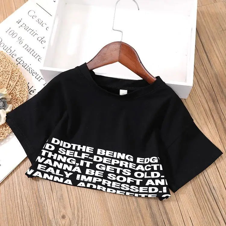Kids Girls short Clothes Set Summer cotton Crop Tops T-shirt+Denim shorts 2pcs teens Girl Outfits Baby Girls Clothing 4 5 7 10 1