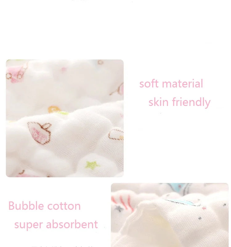 Happyflute 30*30CM 6Layer Soft Cotton Gauze Baby Cotton Cartoon Face Towel Children's Square Handkerchief Saliva Towel