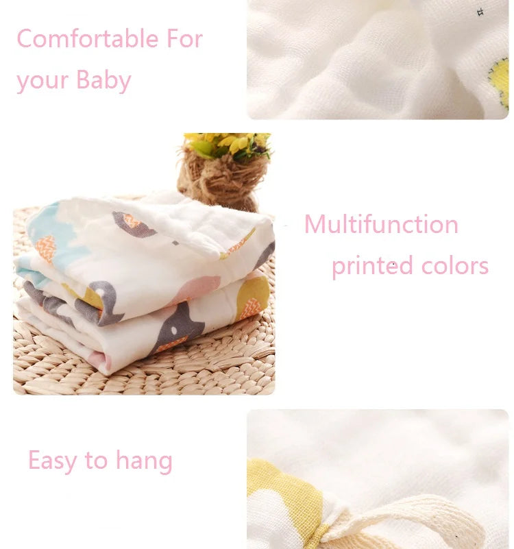 Happyflute 30*30CM 6Layer Soft Cotton Gauze Baby Cotton Cartoon Face Towel Children's Square Handkerchief Saliva Towel