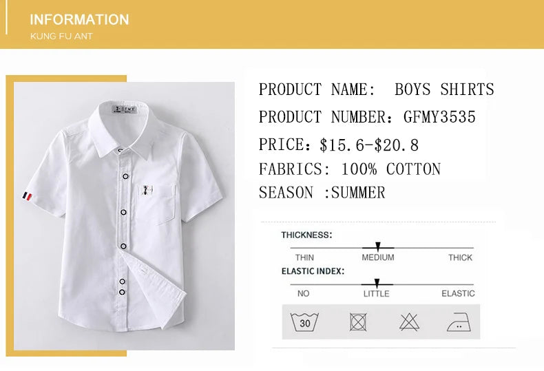 GFMY 2020 Summer Hot Sale Children Shirts Casual Solid Cotton Solid Color Blue White Short-sleeved Boys Shirts For 2-14 Years