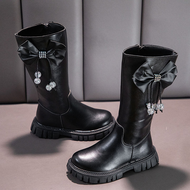 Girls Boots Zip Kids Knee High Non-Slip Plush Long Snow Boots for Girls High Leather Boots Winter Fashion Boot Princess Shoes