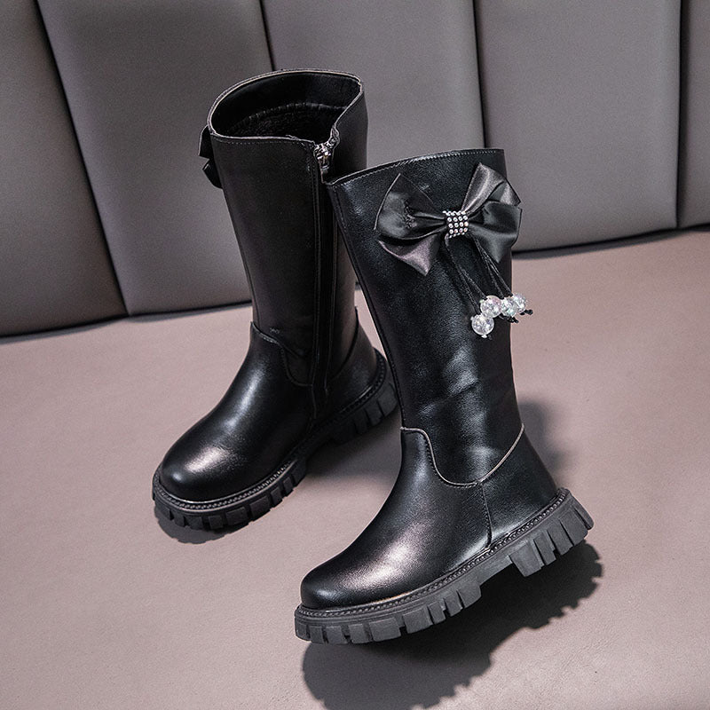 Girls Boots Zip Kids Knee High Non-Slip Plush Long Snow Boots for Girls High Leather Boots Winter Fashion Boot Princess Shoes