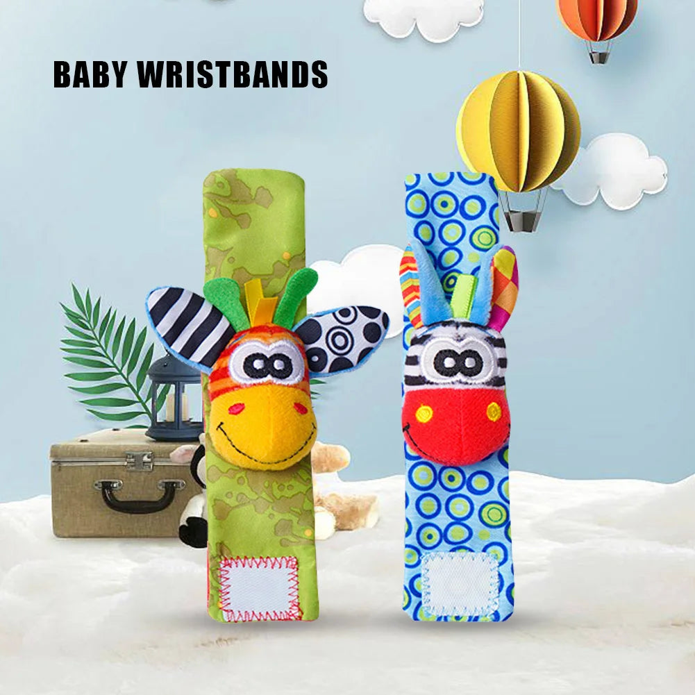 Cute Baby Animal Socks Colorful Wrist Strap Rattles Socks Adjustable Brain-Development Newborn Infant Gifts