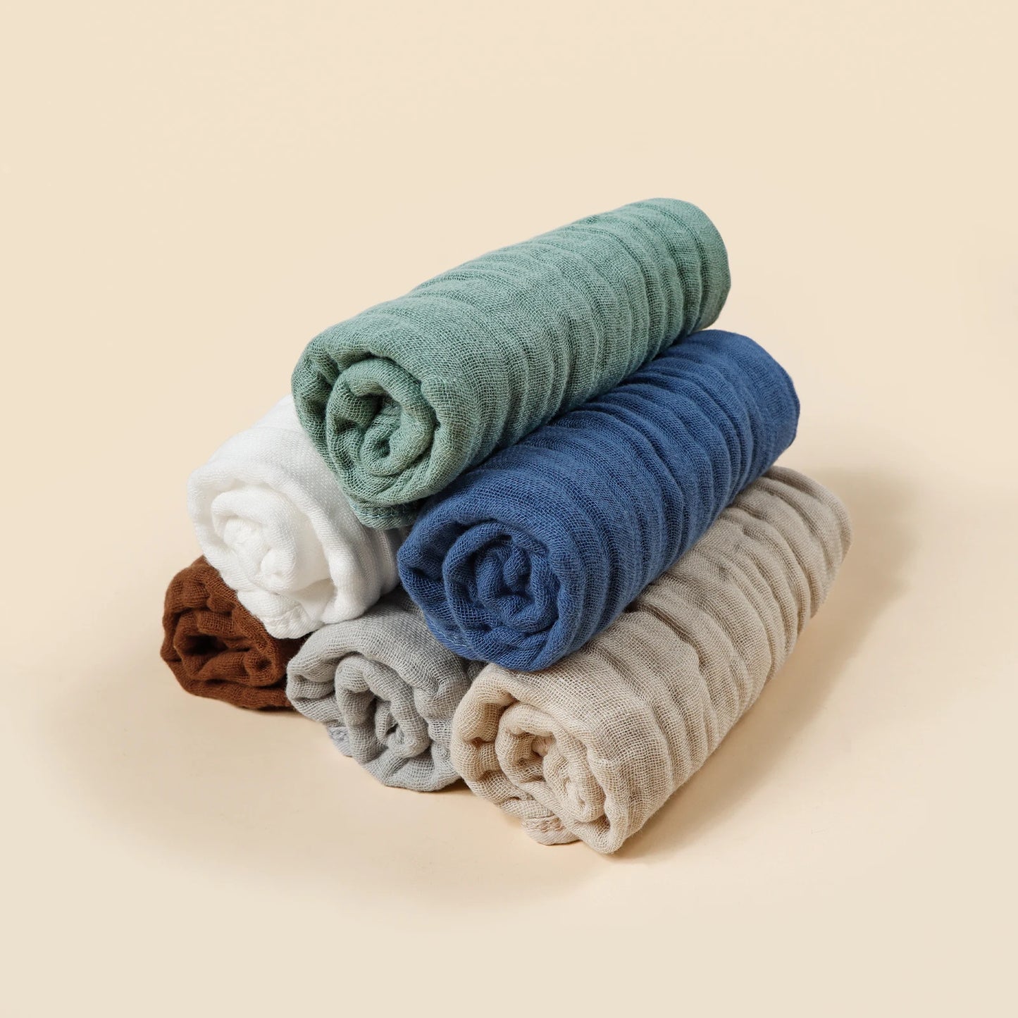 6pcs Crape Cloth Soaked Gauze Burping Towel Soft Comfortable Baby Face Washrag Pure Cotton Hanging Rope Baby Absorbent Washcloth