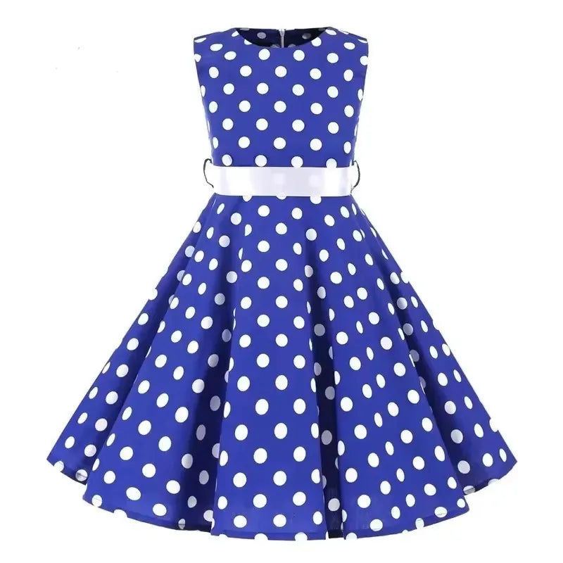 Summer Girls Dress Elegant Vintage Cotton Retro Princess Dress Party Costume Kids Clothes Polka Dot Girl Dress Children Clothing