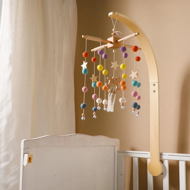 Baby Montessori Wooden Gym Frame Rattle Toys Newborn Mobile Hanging Sensory Toys Foldable Play Gym Frame Kid Holder Bracket Gift