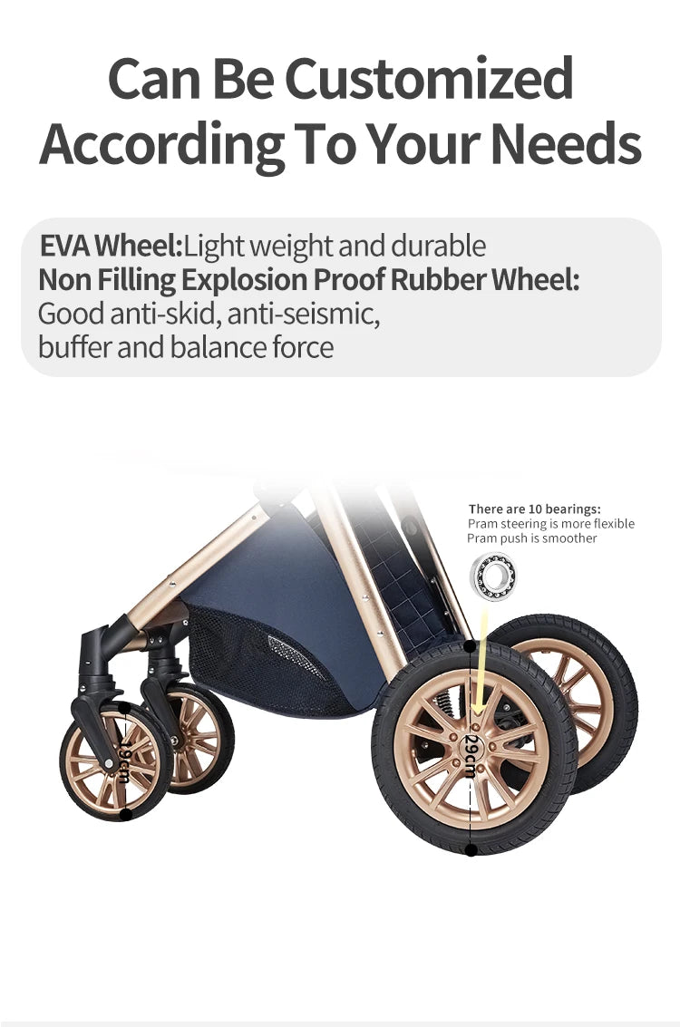 3in1 baby stroller multifunctional luxury baby stroller two-way seated and sleeping baby stroller, newborn travel baby stroller