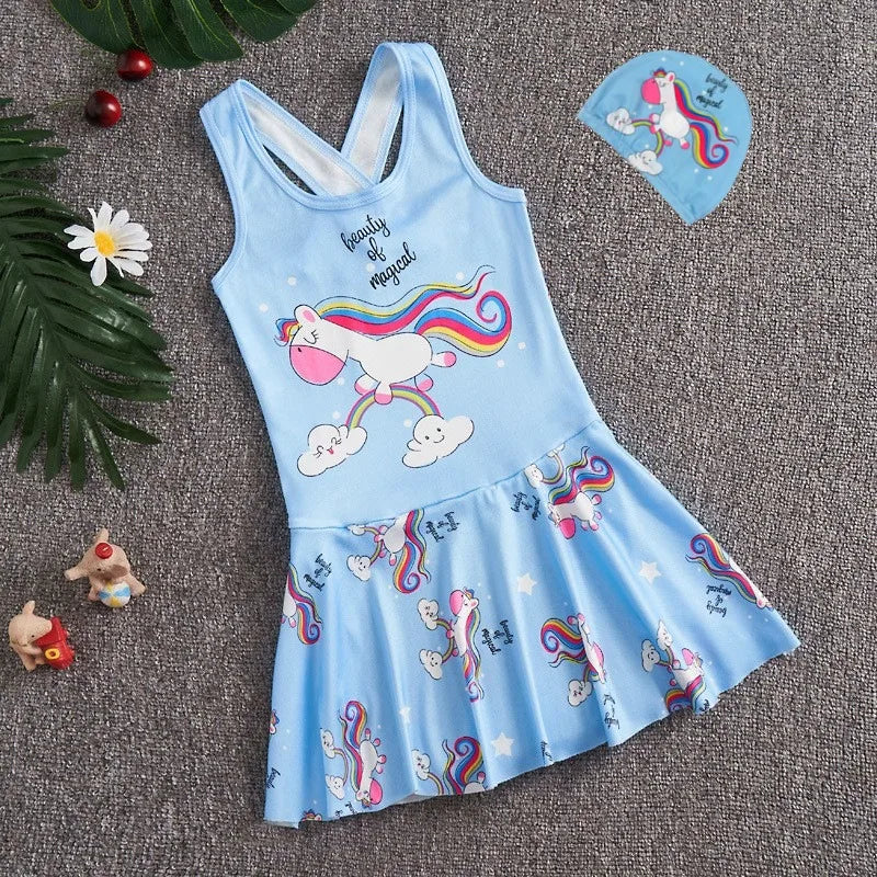 2-13 years Disney Frozen  Elsa Girls Clothes Swimsuit Swimsuit Fashion Kids Swimwear Dress And Hat For Children Unicorn