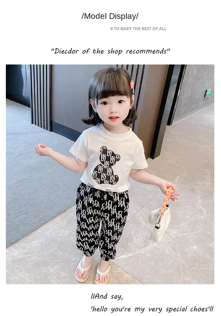 Kids Girls Clothing Sets Mother Kids Clothes Summer Children Clothings Cotton Toddlers Girl Short Sleeve Pants 2pcs Clothes Suit