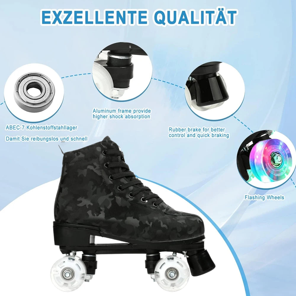 Outdoor Roller Skates Sports Double Row Skates Quad 4 Wheels Skating   Flashing Roller Skates Shoes for Youth Boys Girls