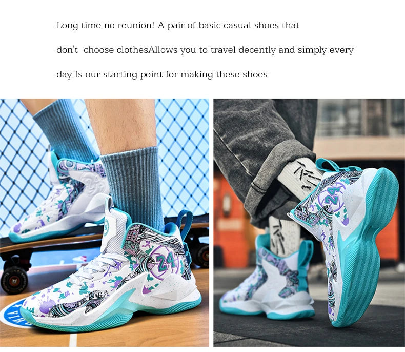Basketball Shoes No-Slip Breathable Outdoor Shoes Fashion Graffiti Training Shoes