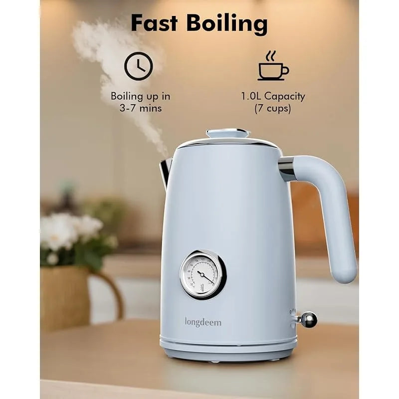 1L Small Electric Kettles Stainless Steel, Portable Travel Mini Hot Water Boiler Heater, Cool Touch Teapot, Auto Shut-Off, Blue