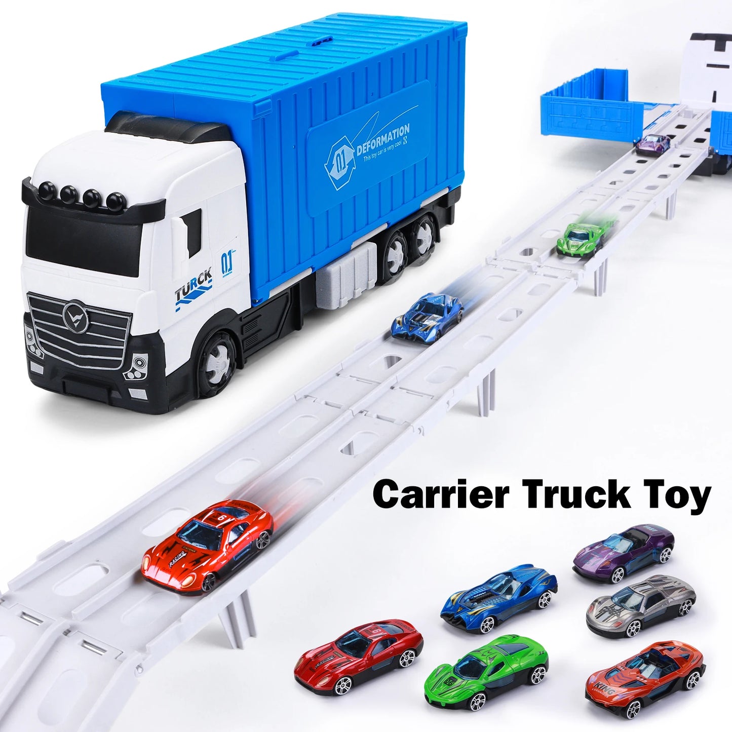 Large Size Kids Transporter Truck Toy Deformation Rail Truck Toy With Rail And 8 Car Models Boys Girls Birthday Gift
