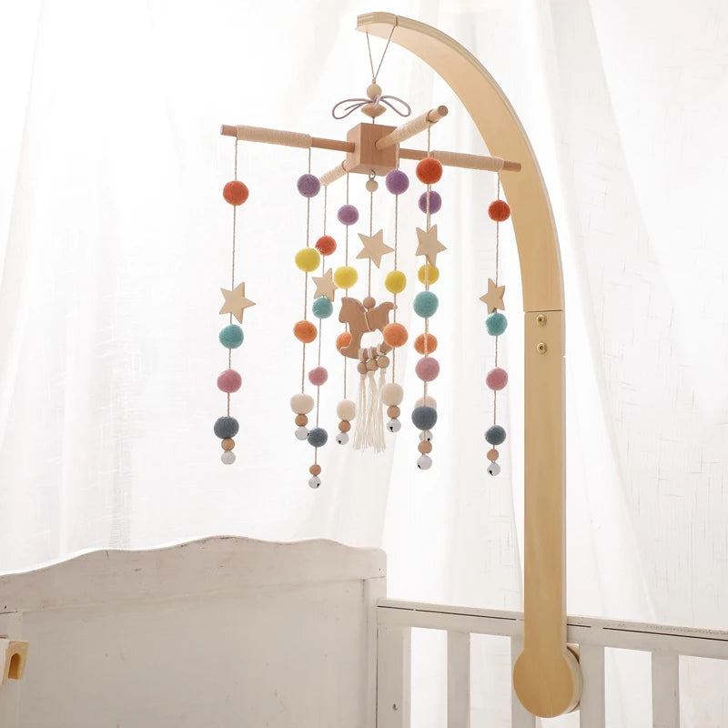 Baby Montessori Wooden Gym Frame Rattle Toys Newborn Mobile Hanging Sensory Toys Foldable Play Gym Frame Kid Holder Bracket Gift