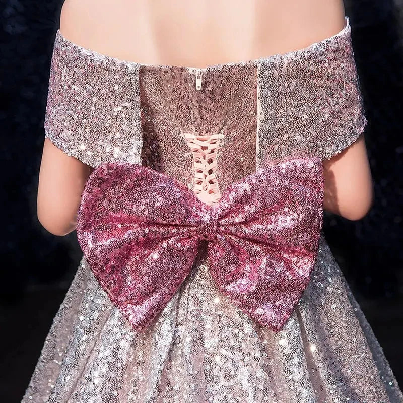 Luxury Formal Evening Dresses for Flower Girl Dress Kids  Birthday Party Elegant Sequins Gown Fluffy Long Pageant Prom Ball Gown