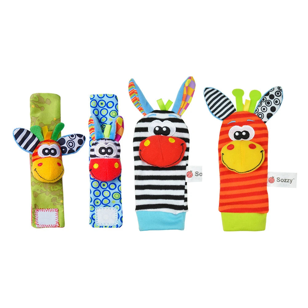 Cute Baby Animal Socks Colorful Wrist Strap Rattles Socks Adjustable Brain-Development Newborn Infant Gifts