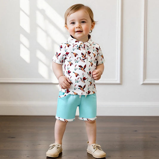 Toddler Boys Casual Outfits Dinosaur Print Short Sleeve Shirt and Shorts Set for Summer 2 Piece Clothing Set with Elastic